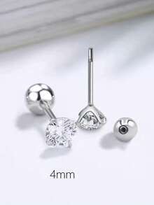 1 Pair Mini 14K Gold Plated Cubic Zirconia Stud Earrings, Elegant & Sparkling Earrings For Girl - Gold - View 16