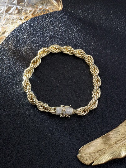 1pc 14K Gold Plated Summer New Classic Vintage Style Twisted Bracelet Suitable Gift For Birthday, Best Friends, Couples, Party, Holiday, Daily Wear Jewelry Accessory