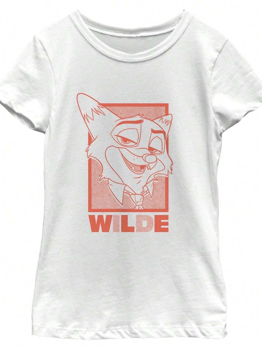 Gir1ls Z1ootopia 2 Nick Wilde Cla1ssic Orange Portrait T S1Hirt.