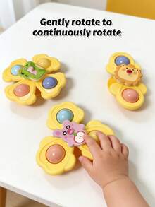 3PCS Baby Suction Cup Spinner Toys,Lion Frog & Bear, Cute Animal Sensory Spinning Toys, Colorful Rattle Balls, Fine Motor Skills Development, Window & High Chair Toys, Early Learning Gift For Babies & Toddlers, Birthday Christmas Gift - Yellow - View 6