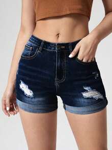 Pantalones Cortos De Mezclilla Con Borde Deshilachado - Multicolor - Ver 4