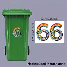 2 Sets Rainbow Floral Digital Trash Can Stickers, Removable Self-Adhesive Waterproof PVC Decals, Suitable For Car License Plates, House Numbers And Country Style Home Decor - Trash Can Stickers - View 8