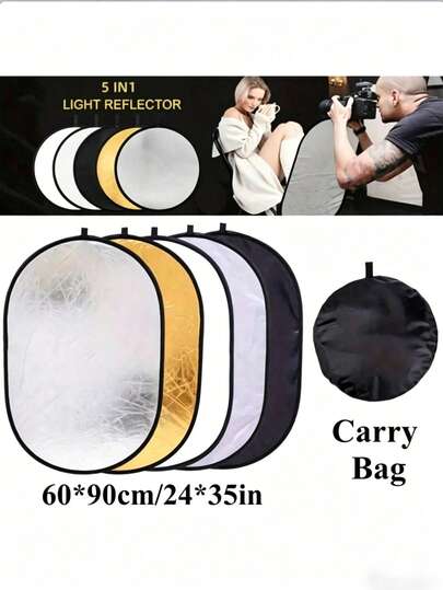 Reflector plegable 5 en 1, adecuado para softbox de fotografía ovalada de 60*90cm (24"*35"), con bolsa de almacenamiento, equipo de fotografía portátil para interiores y exteriores