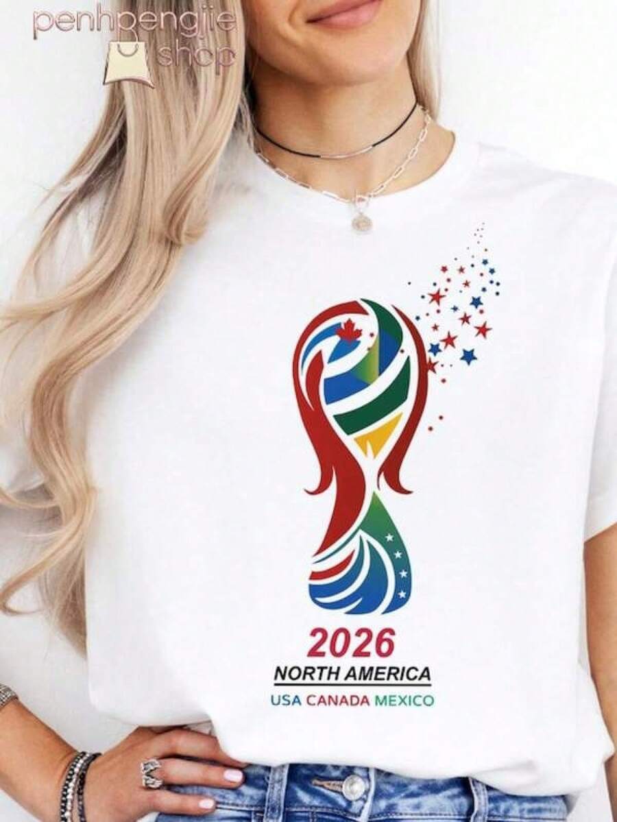 Camiseta unisex de manga corta, 2026EE.UU.CanadáMéxicoMundoCopaImprimirCamisetaMujeresSueltoNovioEstilo,GráficoCamisetasMujeres,VeranoConjuntos de ropaParaMujeres,FútbolVentiladorEstéticaTops,PaísConciertoRopa de jugadorashombre, , , Dazymujer,romwehombres, bohochic,maestrasregalos,camisetaparaconjuntos de mujercon curvasparamu,y2k, - Blanco - Ver 1