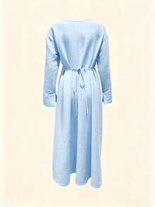 Women's Casual Elegant Solid Color Muslim Long Robe Dress, Slim Fit Robe Suitable For All Seasons And Vacation - Baby Blue - View 3