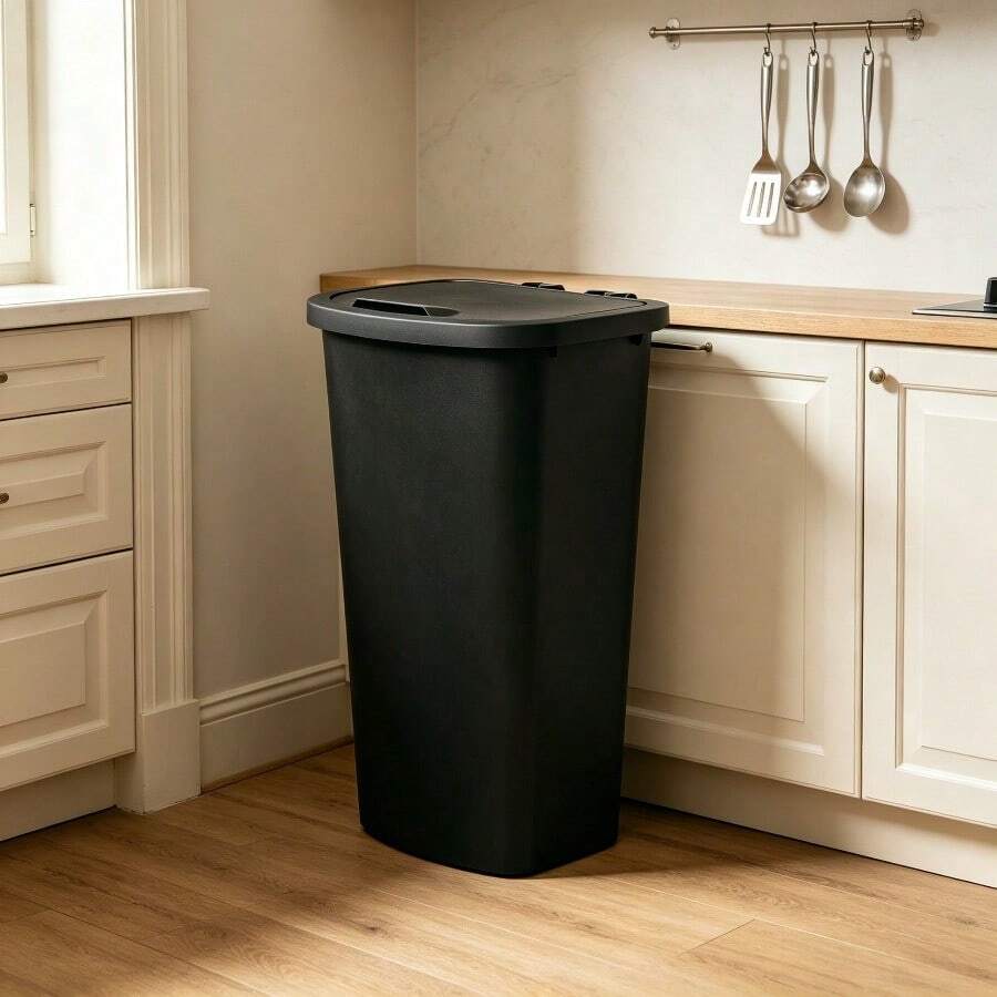 Black 11 Gallon Lift-Top Kitchen Garbage Bin, Heavy Duty Plastic Waste Can, Odor Block Lidded Trash Container For Indoor Household And Commercial Daily Use - Option - View 1