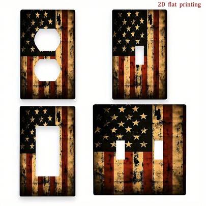 1pc American Flag Country Style Switch Outlet Cover Plate - 2D Flat Printing, Easy Installation No Wiring, Durable Decorative Panel For Bedroom, Bathroom, Kitchen, Office, Patriotic Home Decor, Retro Flag Design, 2D Flat