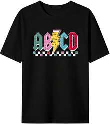 Camisas para profesoras, bonitas, con gráficas divertidas y estampado de letras. - Negro - Ver 1