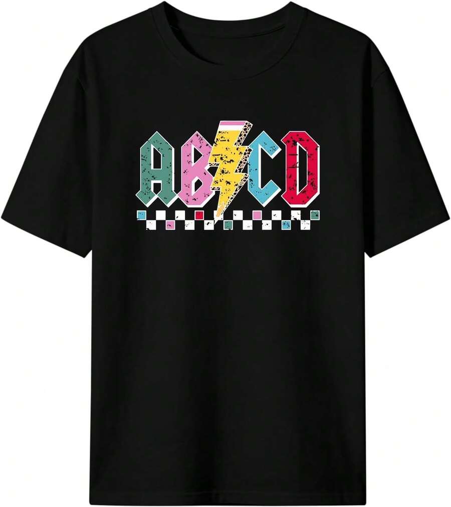 Camisas para profesoras, bonitas, con gráficas divertidas y estampado de letras. - Negro - Ver 1