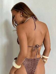 Conjunto de bikini con estampado de teñido anudado para mujer, traje de baño de mujer con decoración de concha iridiscente sexy para fiestas y festivales de música, atuendo de playa de vacaciones para mujer - Multicolor 5 - Ver 4
