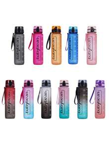 1pc 32oz/1000ml Gradient Large Letter Frosted Leak-Proof Sports Water Bottle, With Time Marker, Carrying Strap For Outdoor Sports, Cycling, Birthday & Holiday Gift - Multicolor - View 7