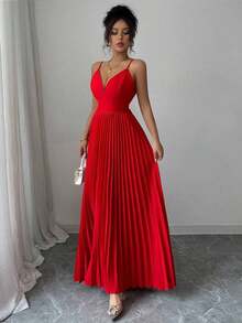 Vestido elegante y sexy para mujer con tirantes finos y espalda con cruce - Rojo - Ver 3