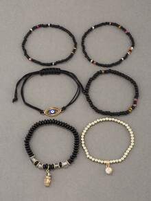 6pcs/Set Vintage Evil Eye Bangle Bracelets For Women, Suitable For Daily Wear - Black - View 3
