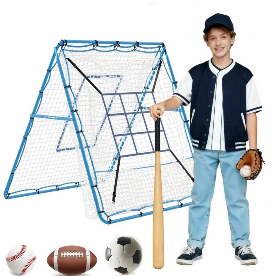 Adjustable 5x4 Ft Rebound Net For Baseball And Softball – 9 Zone Angled Trainer – Multi-Sport Equipment For Backyard Practice – Durable Training - A - View 1
