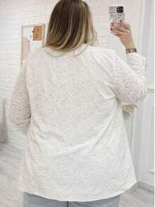 White Broderie Anglaise Blazer Jacket For Curvy Fit - White - View 3
