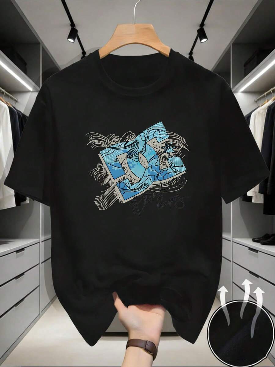 Camiseta Casual para Hombre con Estampado - Cuello Redondo Casual, Manga Corta, Esencial para el Verano, Estampado con Estilo, Ropa Cómoda | Estilo Casual Moderno | Tejido Duradero de Malla Fresca y Transpirable