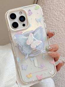 1pc Spring Fresh Butterfly Design: Elegant Bow Magnetic Phone Stand - With Foldable And Extendable Functions. This Stylish Multifunctional Smartphone Accessory Is Specially Designed For Women And Young Girls, Fully Compatible With Apple And Android Devices - Multicolor - View 9