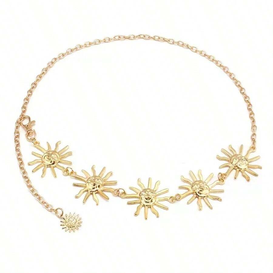 1pc Smiling Face & Sun Charm Waist Chain For Women, Vacation Style Concert Outfit - Gold - View 1