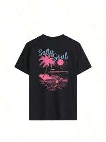 1 Piece 2026 New Summer Collection: Shipped Locally - SALTY SOUL Women's Short Sleeve Crew Neck T-Shirt, Coconut And Sun Print, Versatile Fashion, Essential Garment For Everyday Wear And Vacation. Women's Printed Vacation T-Shirt - Sizes S-7XL 100% Cotton 180g 100% Cotton, Designs Are Fully Printed. Unisex. - 黑色 - 查看 4