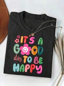 Plus Size - Plus Size - Women's Plus Size T-Shirt With Fun Prints, Stylish And Comfortable, Round Neck, Suitable For All Seasons, A Casual Elegant Top, Local Shipping, A Summer Essential For Elegant Parties - Black - View 1