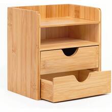 2 Drawers Desktop Organiser Mini Shelf Storage Box Drawer Storage For Home Workspace Office Supplies 19.4L X13W X21H - Brown - View 7