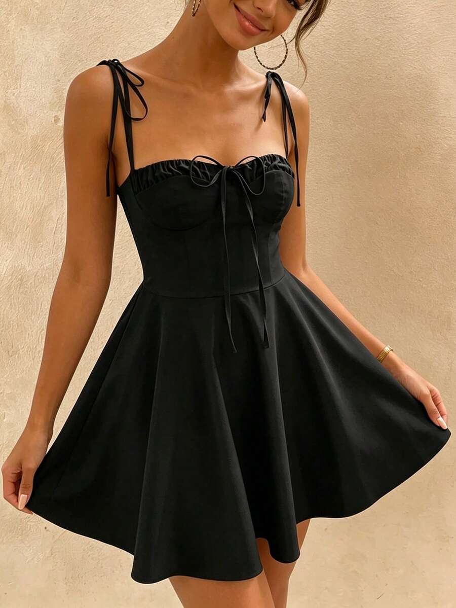 Women's Retro Short Dress With Straps And Lemon Print For Spring, Vacation Dress, Fruit Dress, Beach Outfits For Women, Summer Outfits For Women - 黑色 - 查看 1