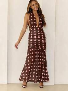Vestido floral francés sin mangas con cordones 2026 - Marrón - Ver 3