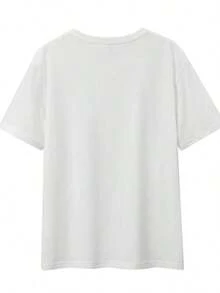 1 Piece, Fashionable Casual T-Shirt For Men And Women, Light Blue, Short Sleeve, With "OneDayAtATime" Heart Print, Soft Polyester, Round Neck, Machine Washable, Spring/Summer Essential, Everyday Wear T-Shirt | The Round Neck T-Shirt Is Versatile, Easy To Match, Suitable For Everyday Wear, Street Style, Vacation Outfits And Weekend Wear. - 白色 - 查看 2
