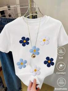 Camiseta de manga corta estampada para mujer. Perfecto para citas, desplazamientos diarios y salidas informales. Diseño clásico minimalista de cuello redondo, fácil de combinar y se adapta a todo tipo de cuerpos. - Blanco - Ver 1
