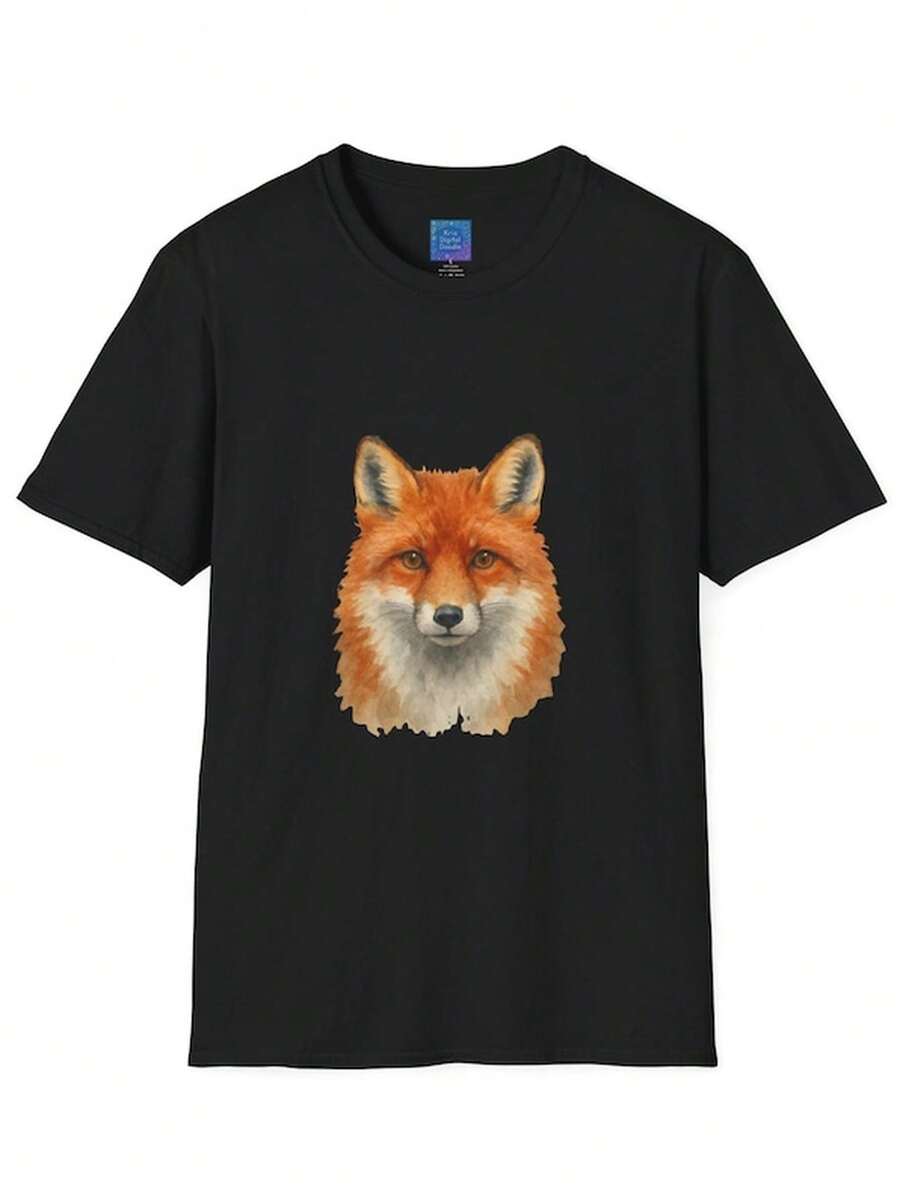 Red Fox Face T1S1Hirt Re Of Fox In Watercolor. - Black - View 1