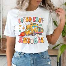 1 "Field Trip Anyone" T-Shirt, School Trip T-Shirt, "Teacher Magic School Bus" T-Shirt, Field Day T-Shirt, "Seatbelts Everyone" T-Shirt, "Frizzle" T-Shirt, Teacher T-Shirt, Oversized Graphic Tees For Women, 100% Cotton, Crew Neck, Short Sleeve, Casual Tops, 180g, 100% Cotton, All Designs Are Printed. Unisex. - 學校旅行襯衫006 - 查看 2