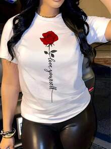 Women's Short-Sleeved Cotton T-Shirt "I Love You, Rose". Women's Short-Sleeved Athletic T-Shirt With English Print Design, Modern, Casual, And Comfortable. - 白色 - 查看 6