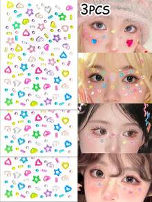 1/2/3 Styles Hollow Five-Pointed Star & Heart Shaped Stickers, Mixed With Dopamine Elements, Self-Adhesive Back, Suitable For Festivals, Performances, Concerts And Other Occasions, Also Can Be Used As Nail Art Decoration Stickers. - Multicolor - View 13