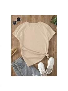 YOCASA Women's Casual Summer T-Shirt, Round Neck, Fitted, Short Sleeve, With Oil Painting Print, Floral, Heart, Cherry, And Letter Patterns. Simple Casual Fabric, Sporty Style, Ideal For Everyday Wear And Valentine's Day Dates. 1 Piece, 180g Pure Heavy, 95% Polyester 5% Spandex. 100% Cotton Durable - 杏 - 查看 3