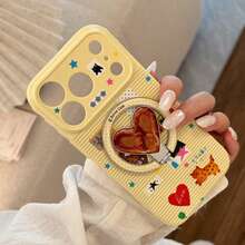 GUCADI Lemon Yellow Magnetic Alkaline Water Heart-Shaped Magnetic Phone Holder Case, Suitable For IPhone 17 Pro Max, Apple 16 Magnetic Holder, 15 Sticker Model, 13 Soft Case, Cute, Creative, Geometric, Cartoon Style, Adorable, Fresh, Niche, Ins Style - Lemon Yellow - View 7