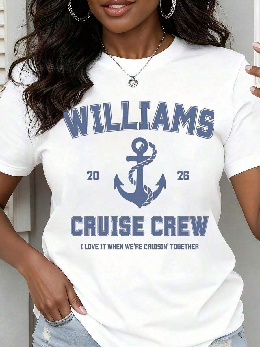 Camiseta de Cuello Redondo para Mujer, Estampado de Ancla de la Crucero Williams 2026, Manga Corta, para Vacaciones de Verano, Playa, Viajes y Fiestas - Blanco - Ver 1
