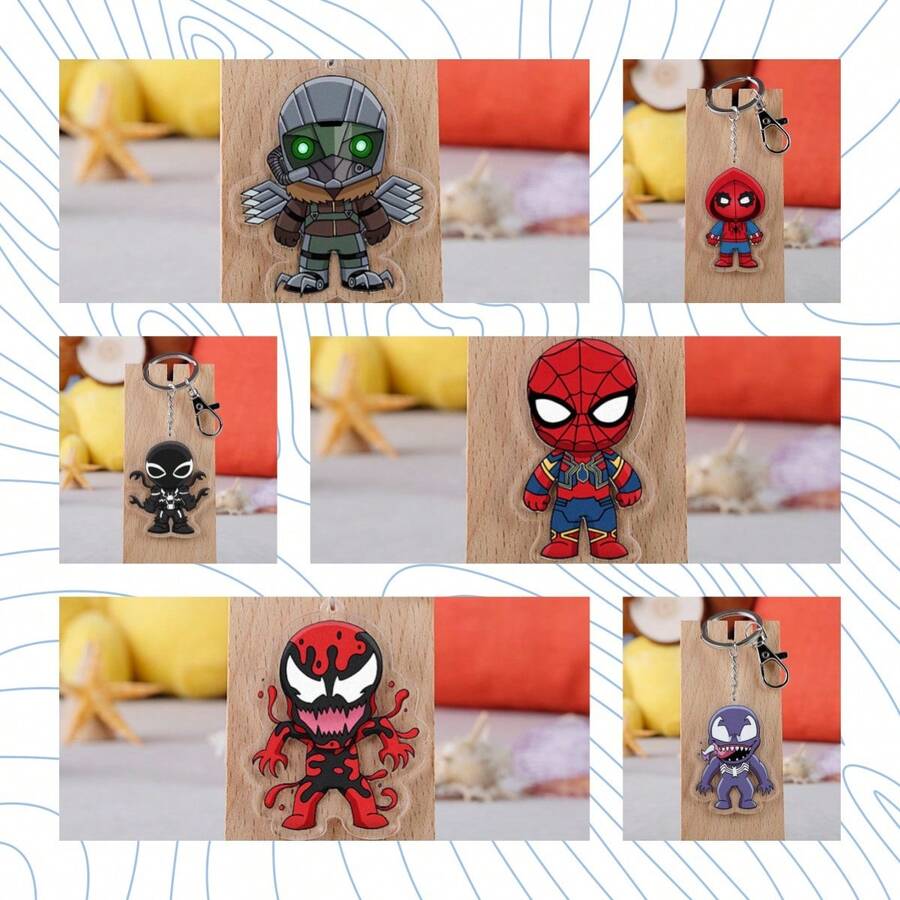 Marvel 1 pieza Llavero de acrílico de Spider-Man con colgante transparente de agente, regalo pequeño perfecto para fans, familia y amigos, colgante fresco de verano para novia/pareja, accesorio con vibras de verano para uso diario [Estilo aleatorio] - Multicolor - Ver 1