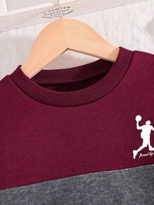 Young Boy Cartoon Print Warm Crew Neck Long Sleeve Top And Sweatpants - Burgundy - View 4
