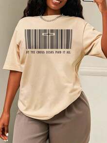 Women's Oversized Style, Jesus Paid It All, Christian T-Shirt Design, Worship T-Shirt, Direct-To-Film Print Christian T-Shirt, Guest Registration T-Shirt, Fashion Gift T-Shirt, Women's Oversized T-Shirt, Perfect For Holiday Parties Or As A Gift, Soft And Comfortable - 杏色 - 款式 4 - 查看 6