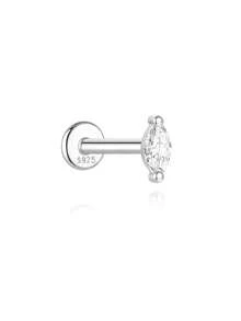 1 chiếc khuyên tai bạc 925 mạ vàng 18K hình bầu dục cổ điển đính đá Moissanite, kiểu dáng phẳng, không gây dị ứng, dành cho nữ, thích hợp đeo hàng ngày, dự tiệc và làm quà tặng. - Bạc - Xem 4