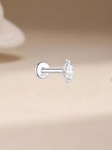 1 chiếc khuyên tai bạc 925 mạ vàng 18K hình bầu dục cổ điển đính đá Moissanite, kiểu dáng phẳng, không gây dị ứng, dành cho nữ, thích hợp đeo hàng ngày, dự tiệc và làm quà tặng. - Bạc - Xem 6