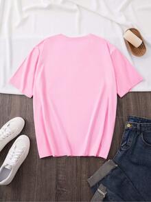 Plus Size, Women's Oversized T-Shirt With Blackberry Fruit Print - Casual Round Neck Blouse Suitable For Autumn/Winter, Machine Washable, Ideal For Casual And Berry Themed Outfits. - 粉色 - 查看 2