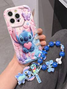 Disney Has Authorized, Phone Case - Chain Set, The Stitch Lilo & Stitch 3D Phone Case Plus A Silicone 3D Stitch Bracelet With Metallic Ring Removable Bracelet, Stitch And Angel Pattern, Compatible With Iphone17/16/15/14/13/12/11/XS/XR/X Plus Pro Max, A Stylish Cartoon Phone Case, The Perfect Gift Choice, Phone Protection, Durable Phone Cover, Great Gift For Friends And Family. - trắng - Xem 2