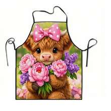 1pc Cute Cow Print Apron, Suitable For Kitchen, Living Room, Dining Room, Hotel, Outdoor BBQ, Made Of 100% Polyester, Machine Washable & Hand Washable - Multicolor - View 13