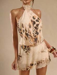 Vestido casual de verano para mujer de unicolor con hombros descubiertos - Albaricoque - Ver 7
