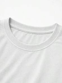 1 pieza Camiseta de manga corta con estampado de letras Super Star Y2K, 100% algodón, transpirable, cuello redondo, 180g, 100% algodón. - Negro - Ver 4