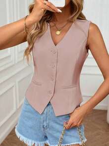 Chaleco sin mangas elegante y casual para uso diario en verano para mujeres - Rosa vieja - Ver 3