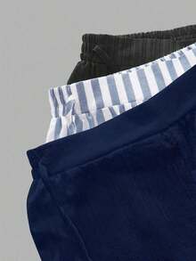 Set de 3 pantalones rectos sueltos de cintura alta con cordón y bolsillos, de unicolor y versátiles, adecuados para primavera/verano - Multicolor 3 - Ver 3