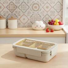 1 pieza Caja Bento - Beige - Con utensilios, Caja de almuerzo para adultos apta para microondas, Contenedor de almacenamiento de alimentos dividido, Bolsa de almuerzo bento aislada, Caja de almuerzo de gran capacidad, Caja bento de almuerzo a prueba de fugas - Multicolor - Ver 7