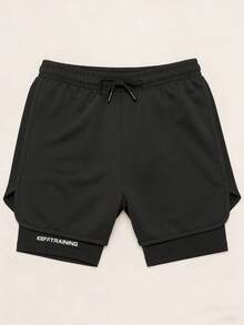 Unisex 2-In-1 Built-In Liner Running Shorts, Adjustable Drawstring Waist Men's Shorts, Fitness Training Shorts Sports - Black - View 6